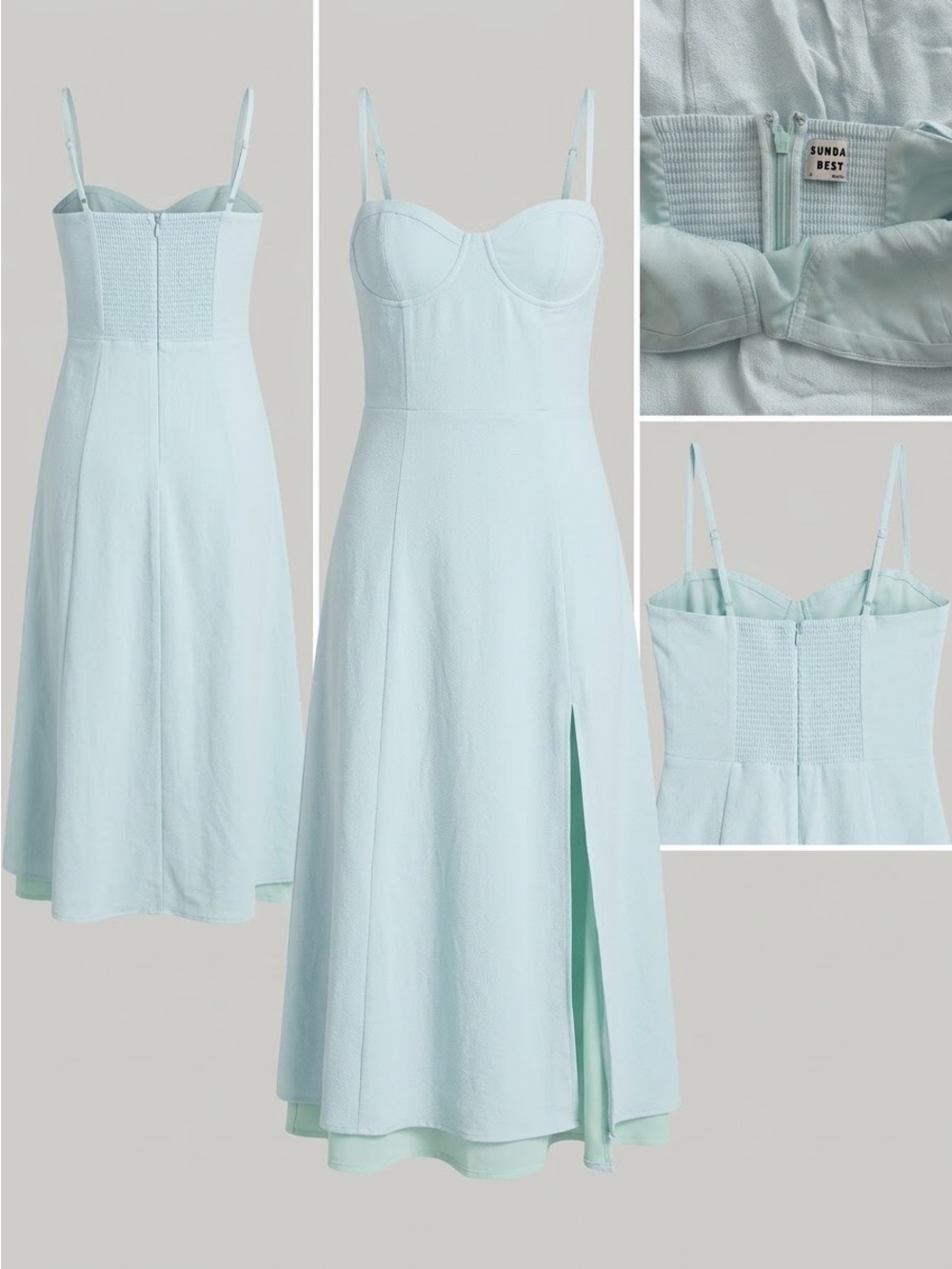FREE SHIPPING! Sunday Best Pale Blue Spaghetti-Strap Midi Dress with Side Slit